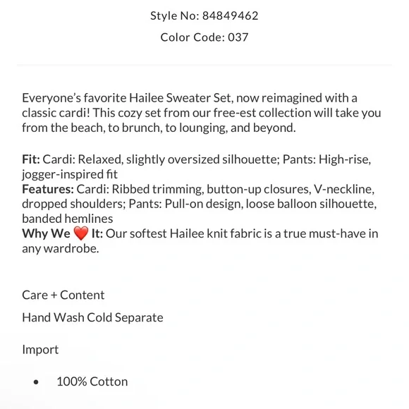 Free People Hailee Chunky Blue Button Cardigan Sweater Set Jogger M - Picture 4 of 8